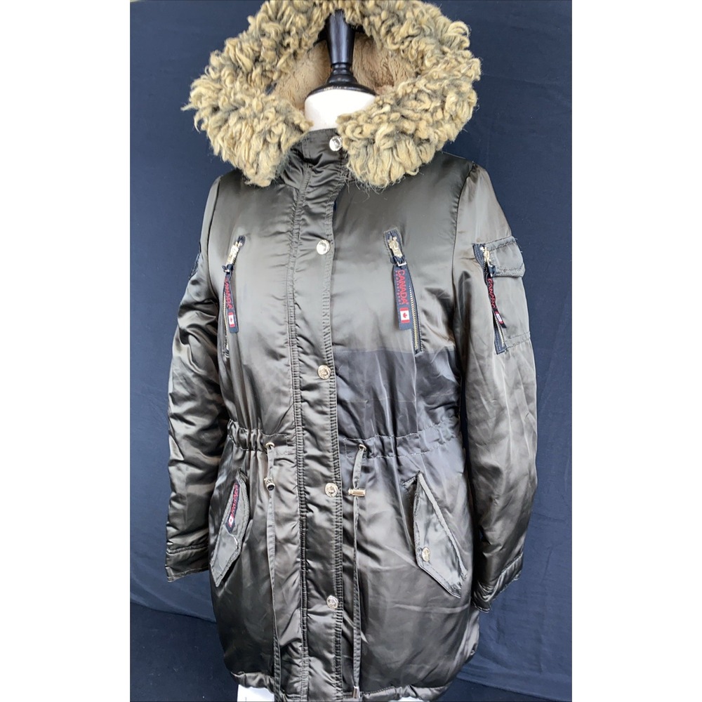 Canada Weather Gear Women Olive Softshell Insulated Jacket  Removable Fur Trim S